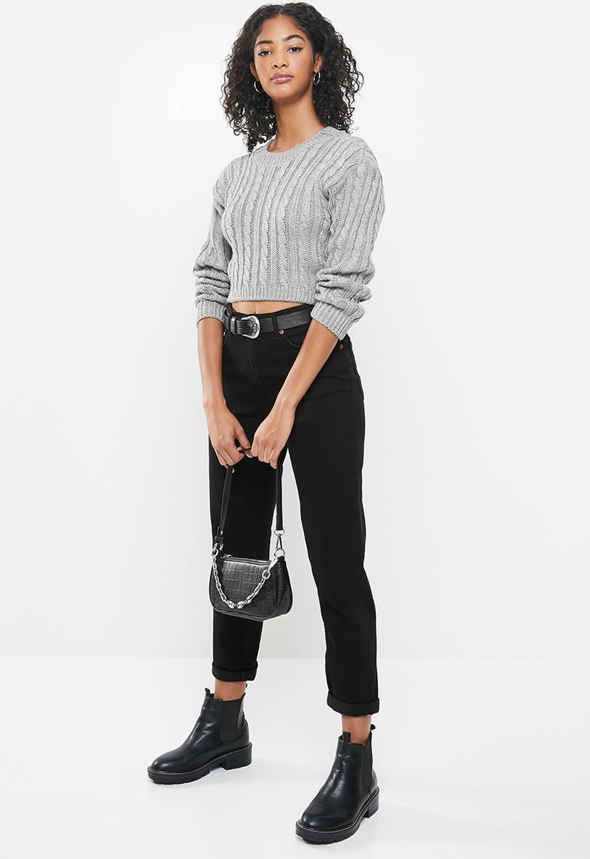 Blake - Cable knit crop top fitted - grey 