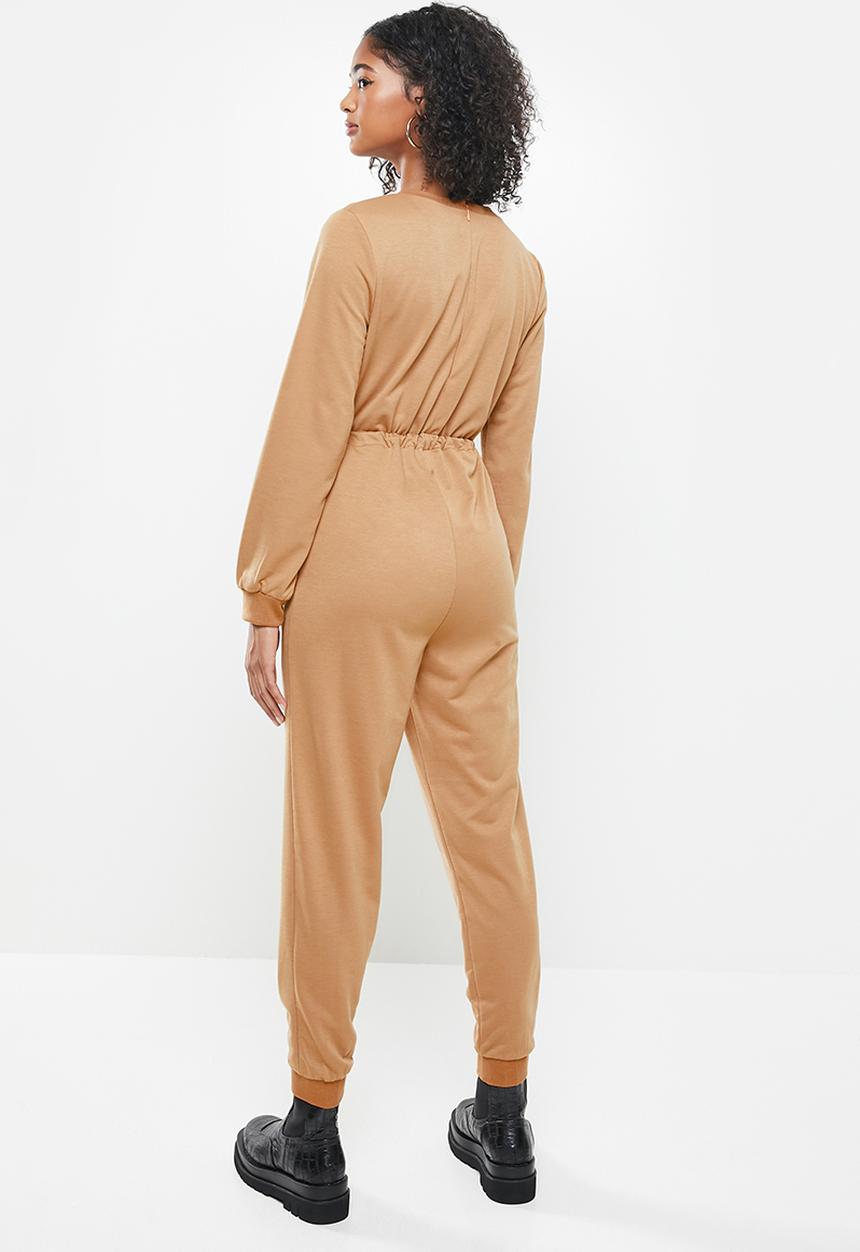 Blake - Fleece drawstring jumpsuit - camel
