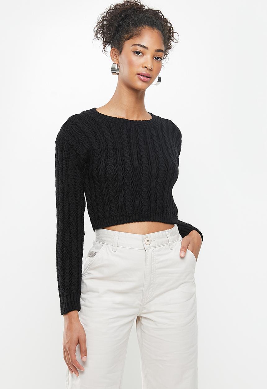 Blake - Cable knit crop top fitted - black