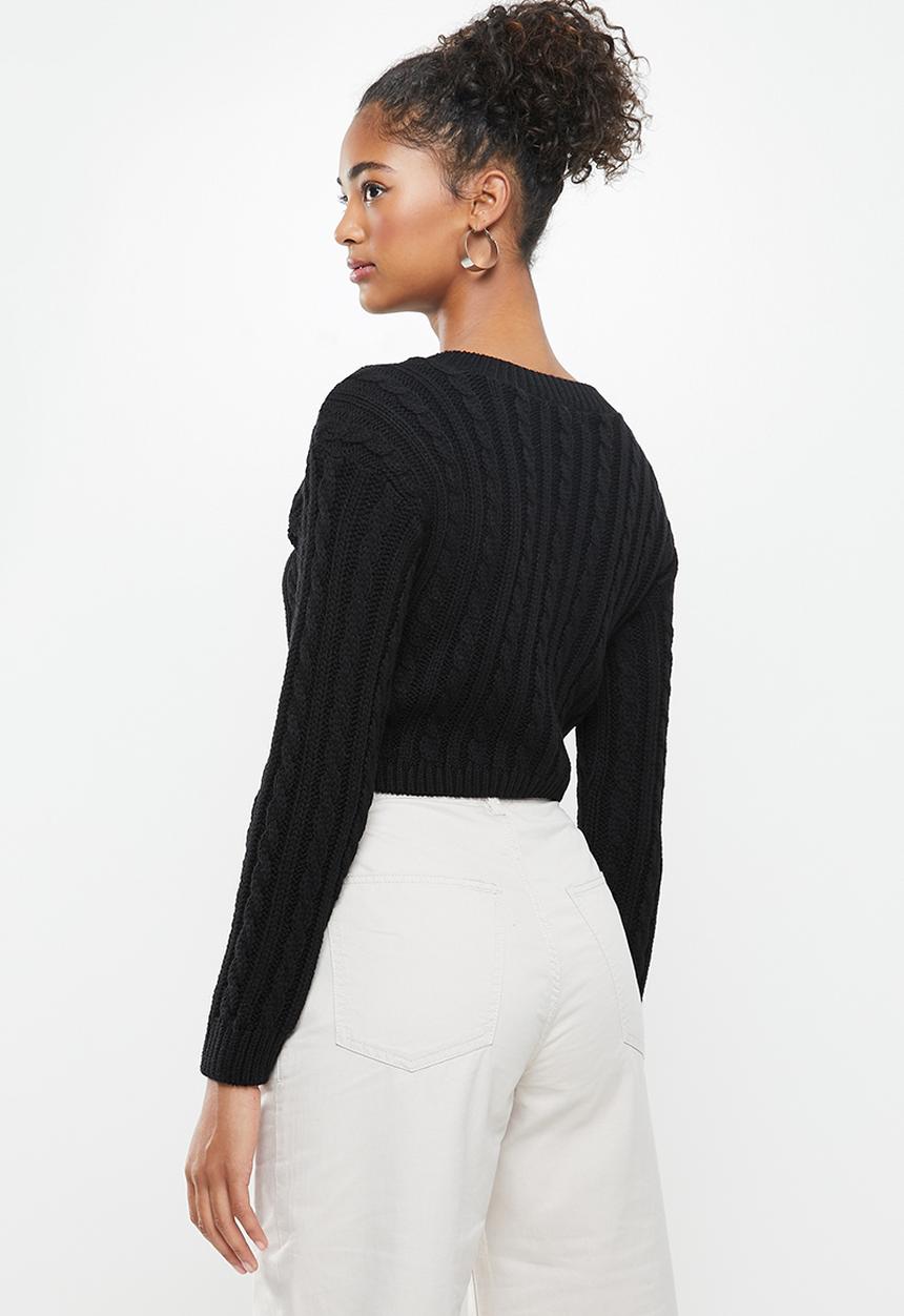 Blake - Cable knit crop top fitted - black