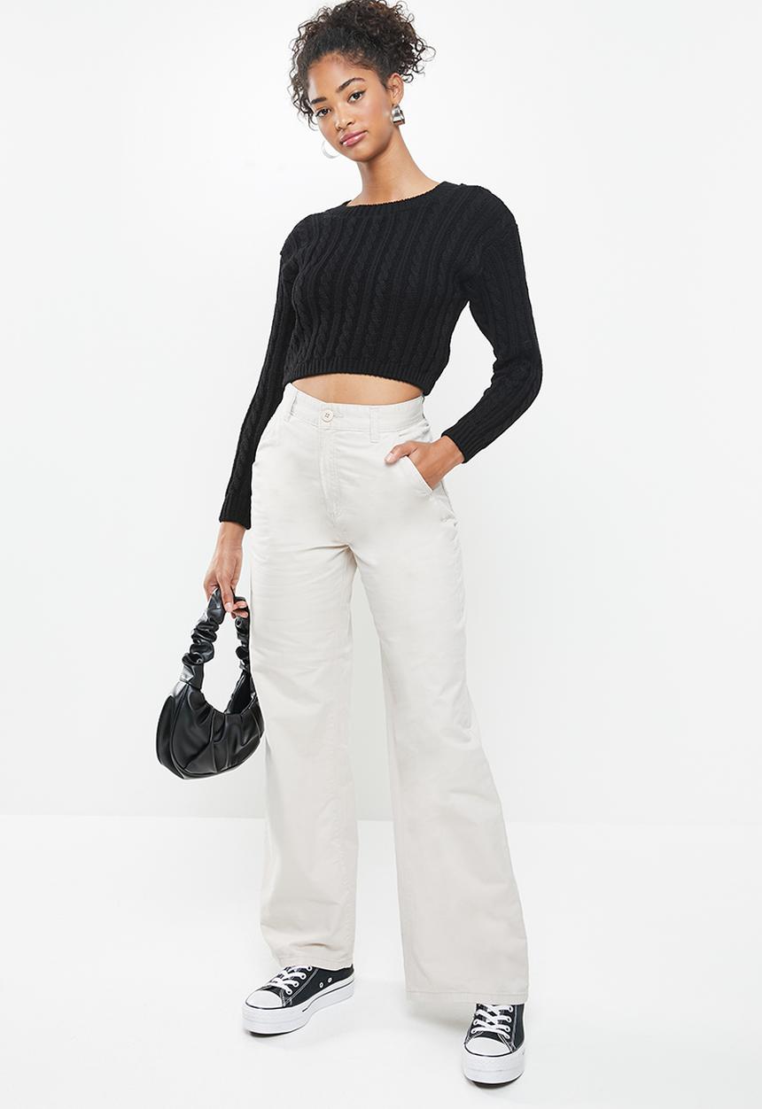 Blake - Cable knit crop top fitted - black