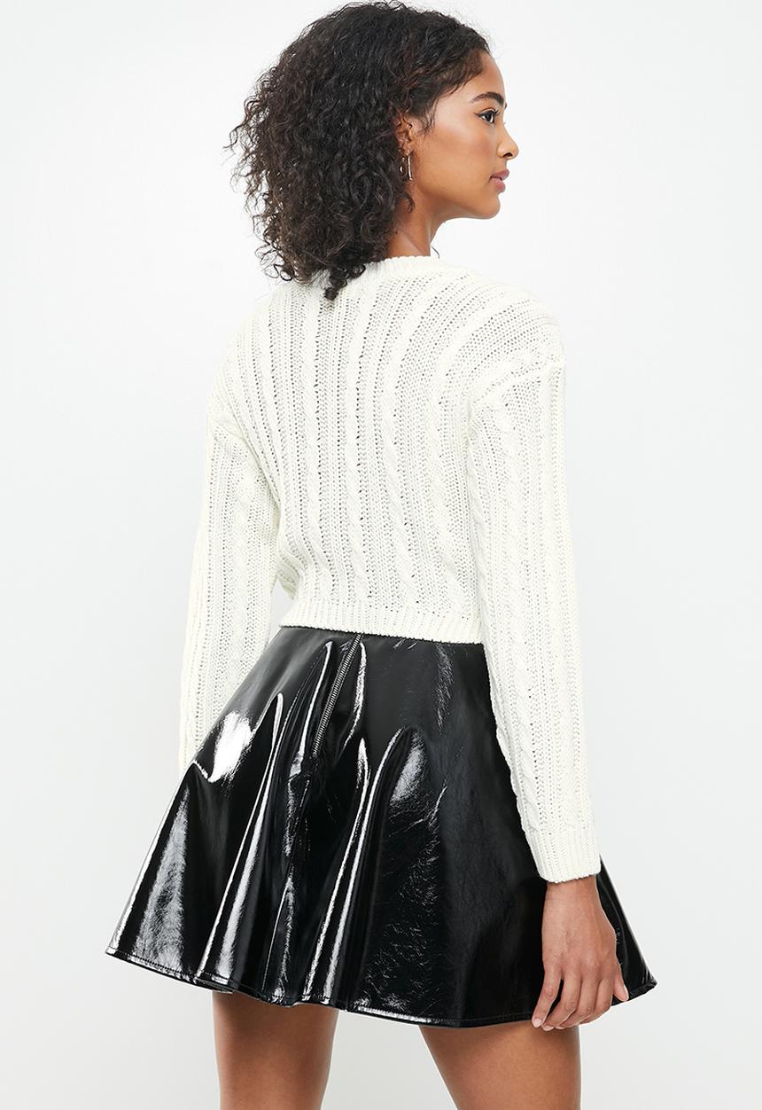 Blake - Cable knit crop top fitted - off white 