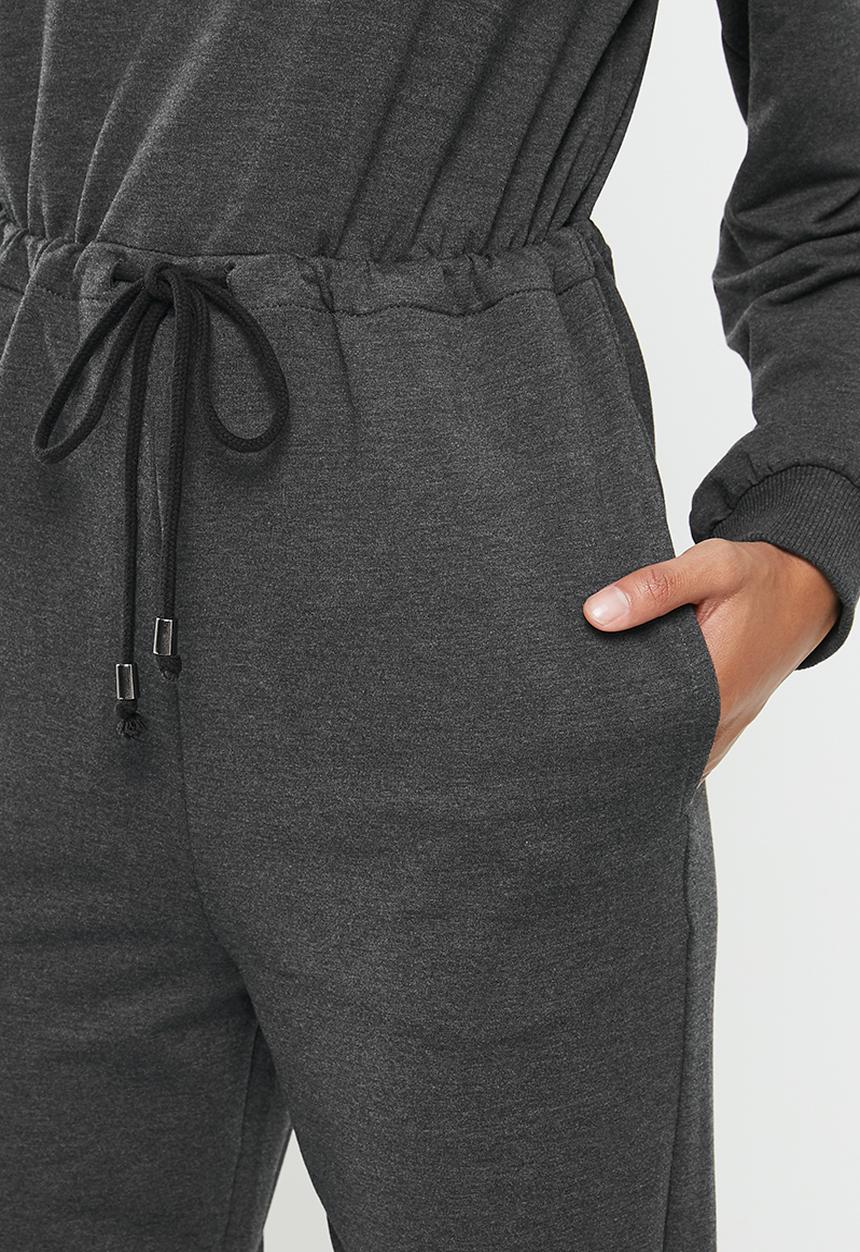 Blake - Fleece drawstring jumpsuit - charcoal