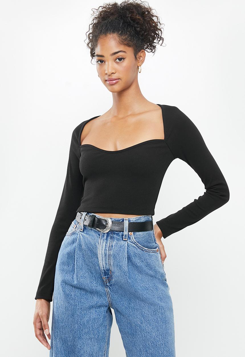 Blake - Sweetheart neckline crop top - black