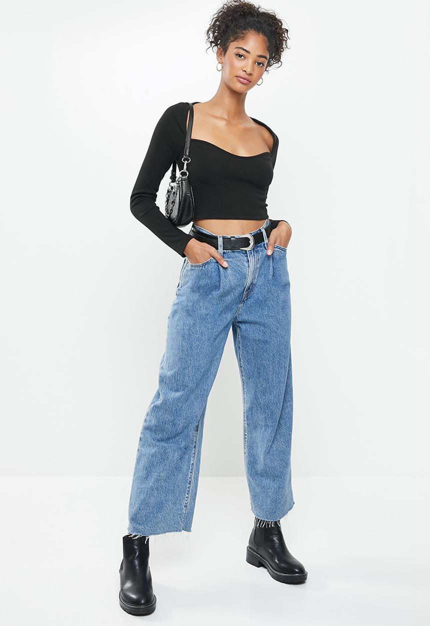 Blake - Sweetheart neckline crop top - black