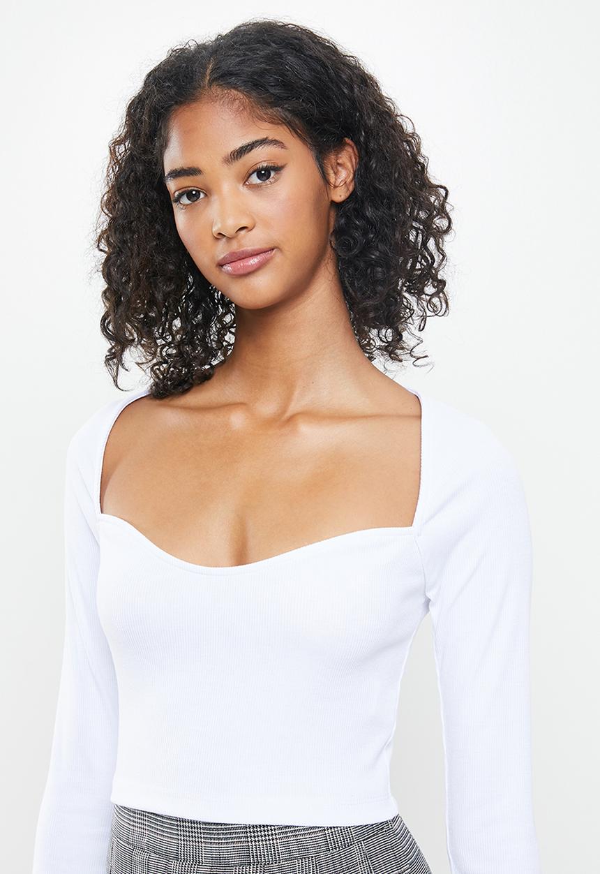 Blake - Sweetheart neckline crop top - white