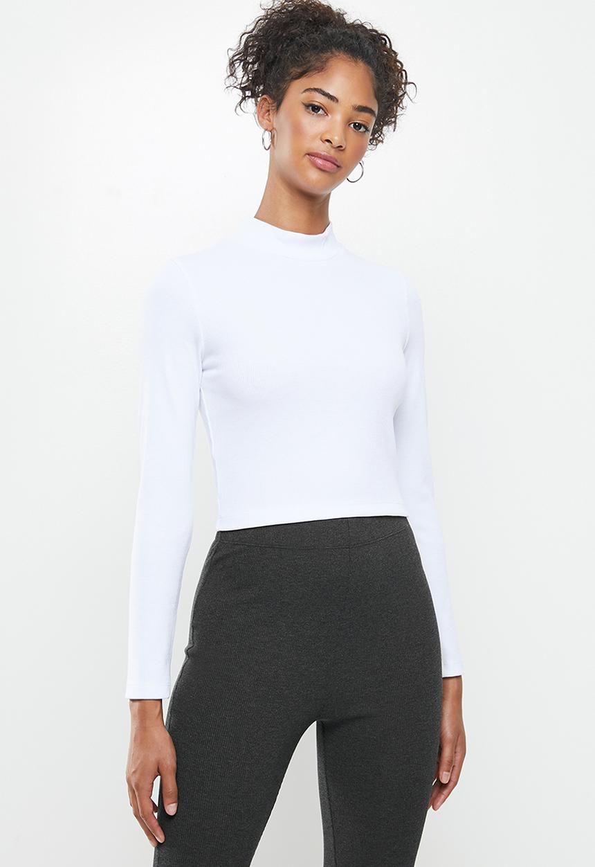 Blake - Rib turtleneck fitted crop top - white