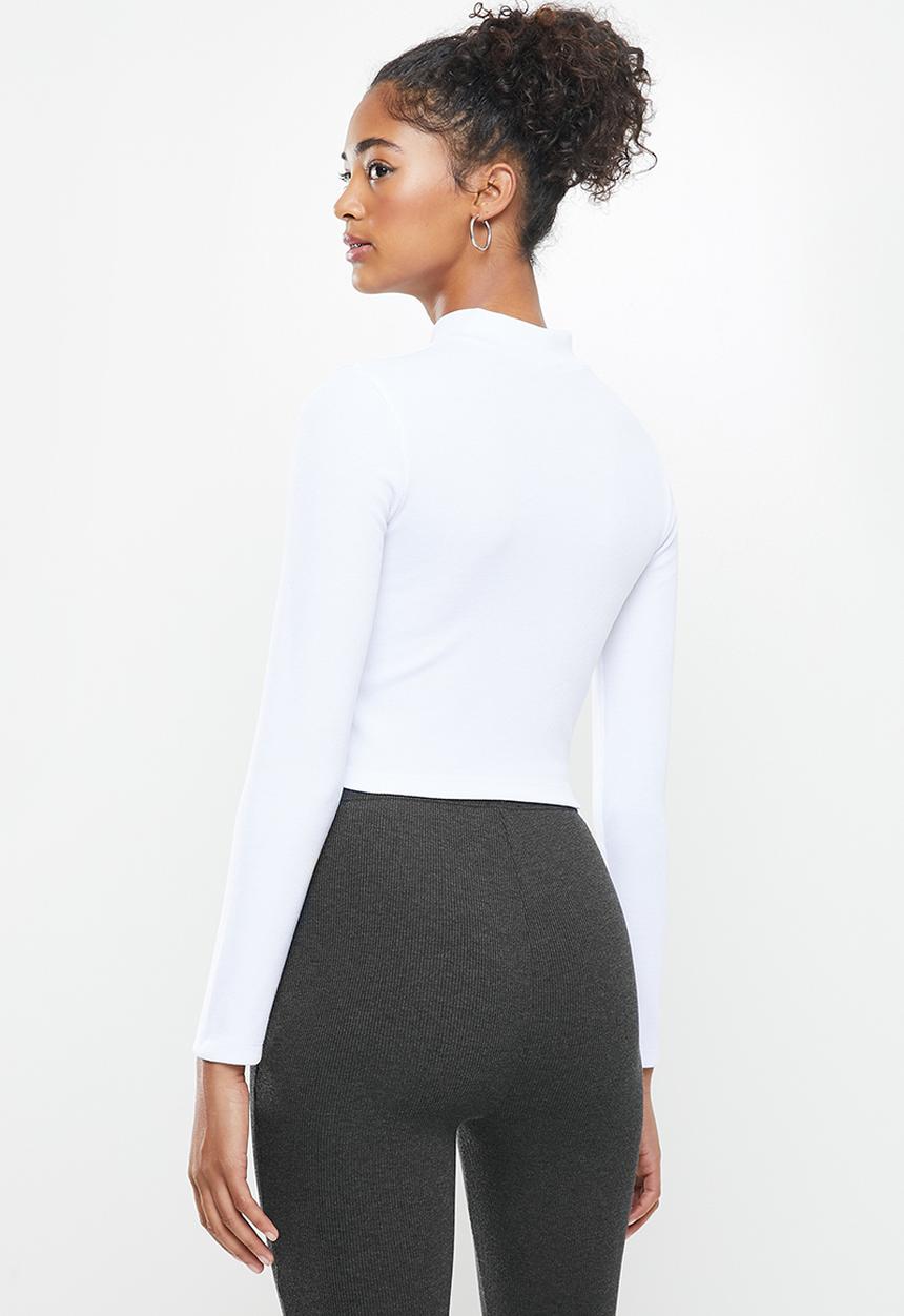 Blake - Rib turtleneck fitted crop top - white