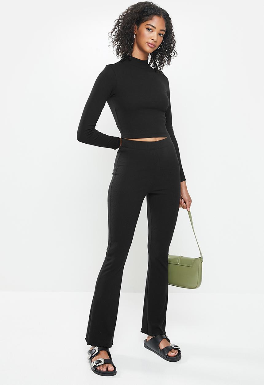 Blake - Rib turtleneck fitted crop top - black