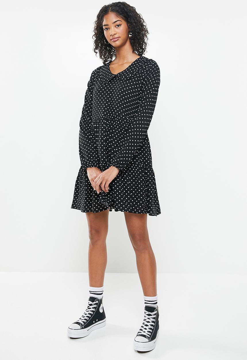 Blake - Combo peter pan collar tiered mini dress with self collar - black