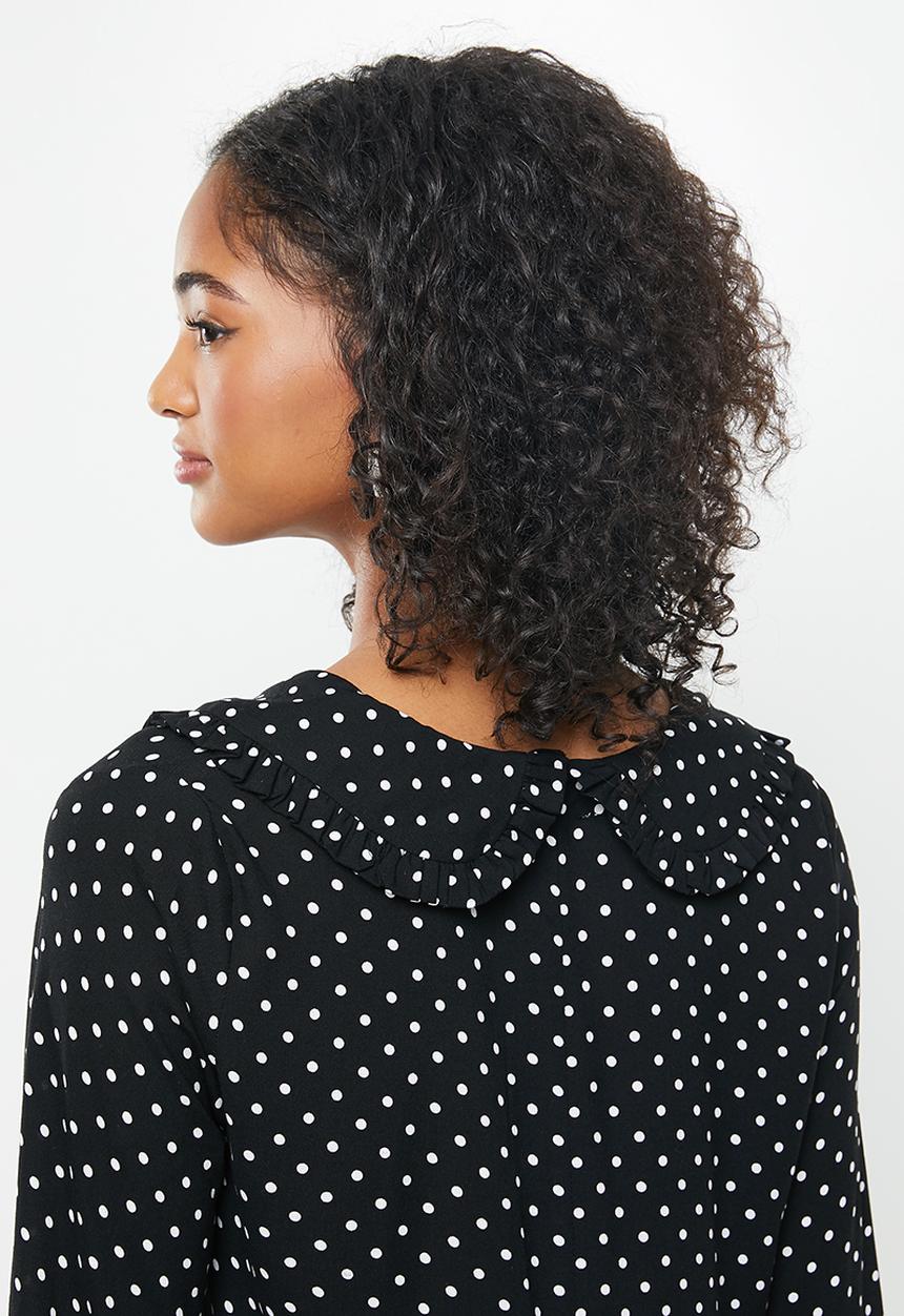 Blake - Combo peter pan collar tiered mini dress with self collar - black