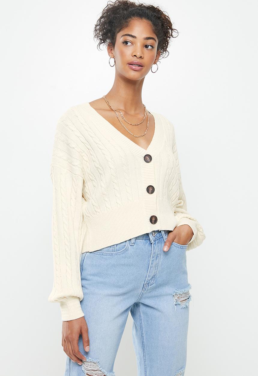 Cotton On - Crop cable cardi - cream