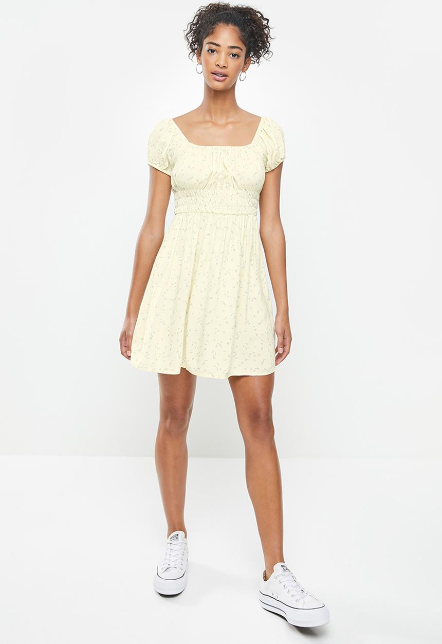 Cotton On - Woven frankie puff sleeve shirred fit and flare - yellow