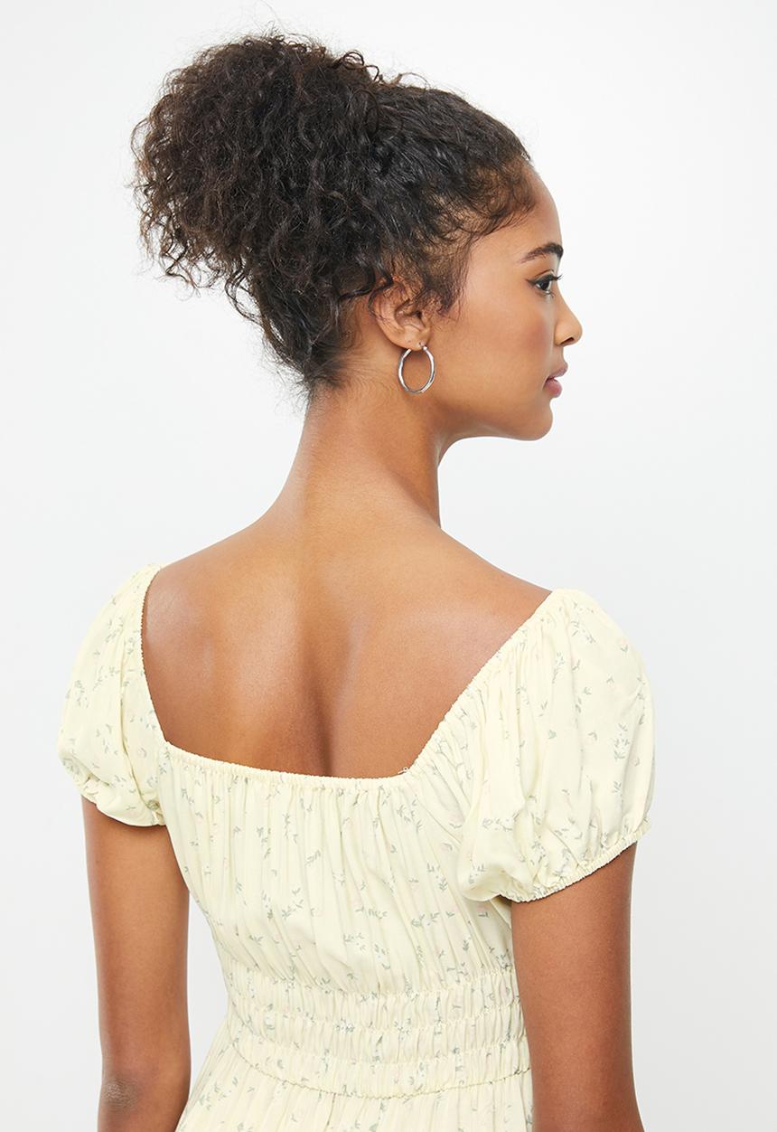 Cotton On - Woven frankie puff sleeve shirred fit and flare - yellow