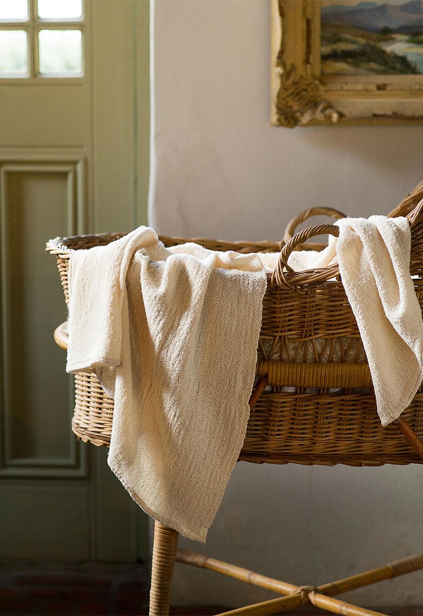 Barrydale Hand Weavers - Baby blanket - stripes throughout - natural