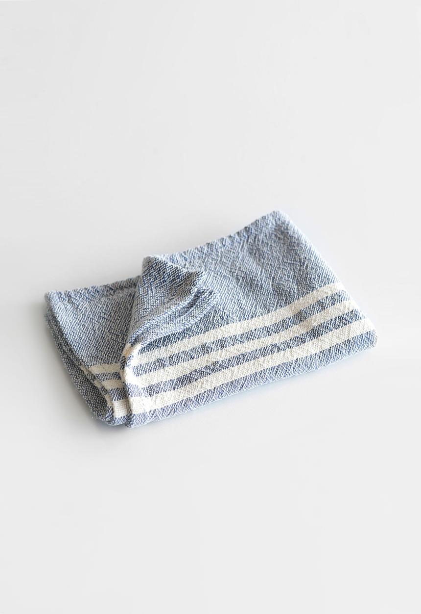 Barrydale Hand Weavers - Small contemporary towel - stripes on ends - indigo