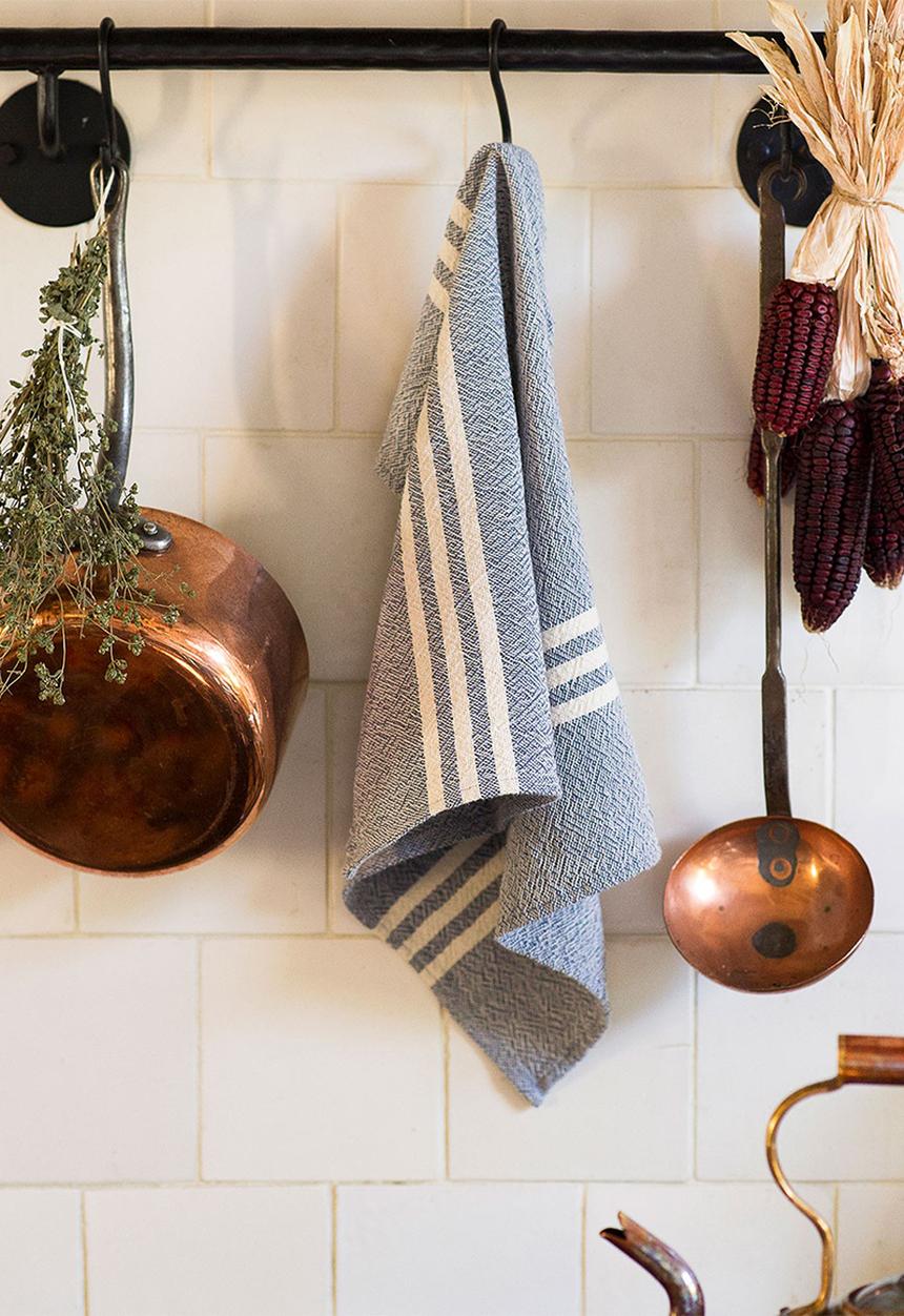 Barrydale Hand Weavers - Small contemporary towel - stripes on ends - indigo