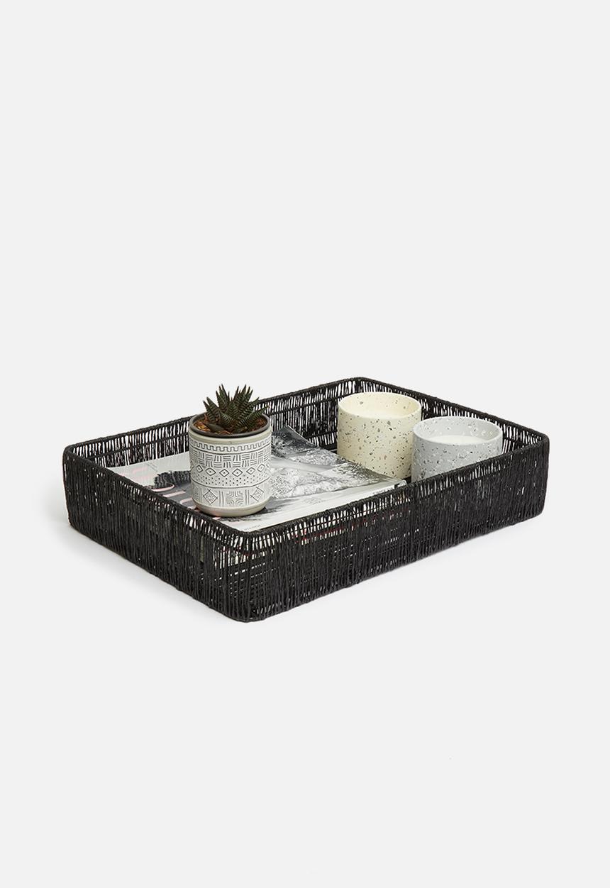 Sixth Floor - Mila tray with jute rim - black