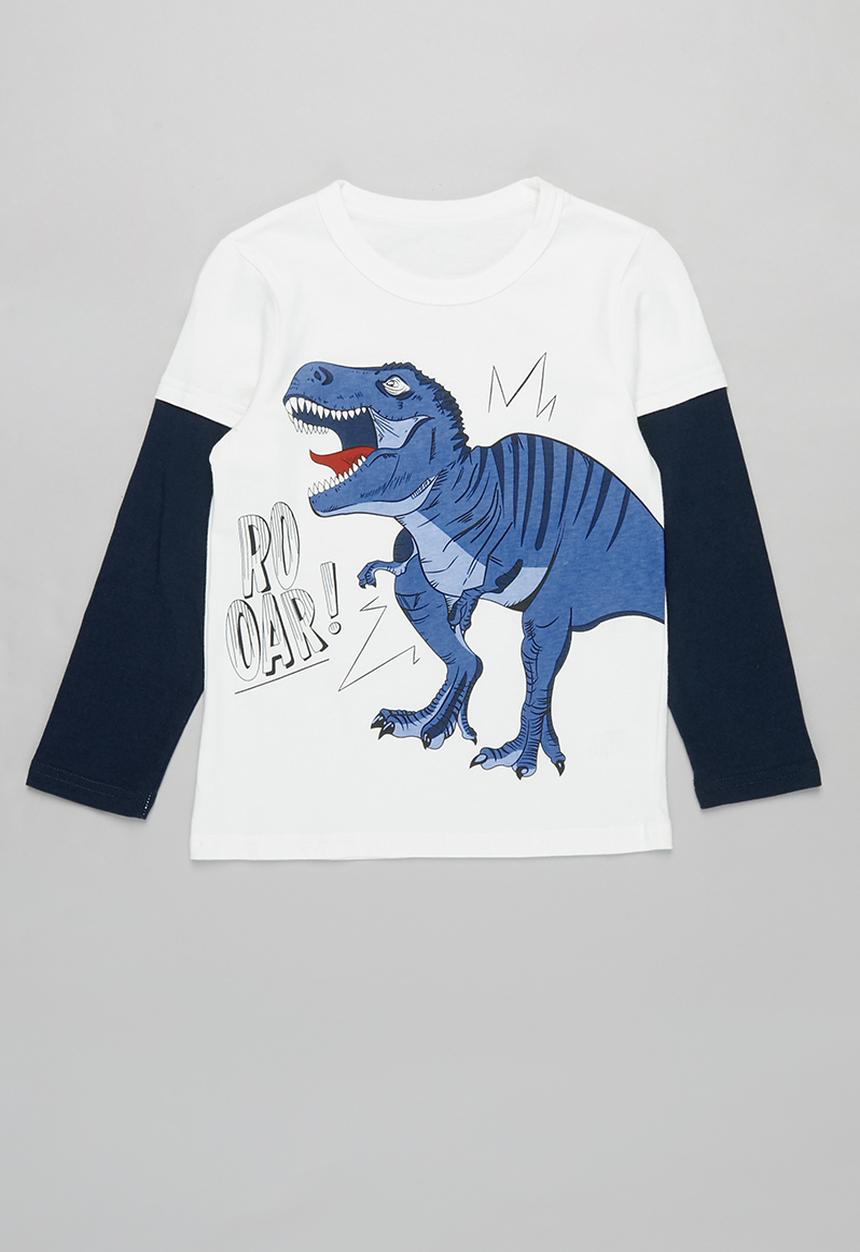 Pop Candy - Boys dino print tee - white & navy