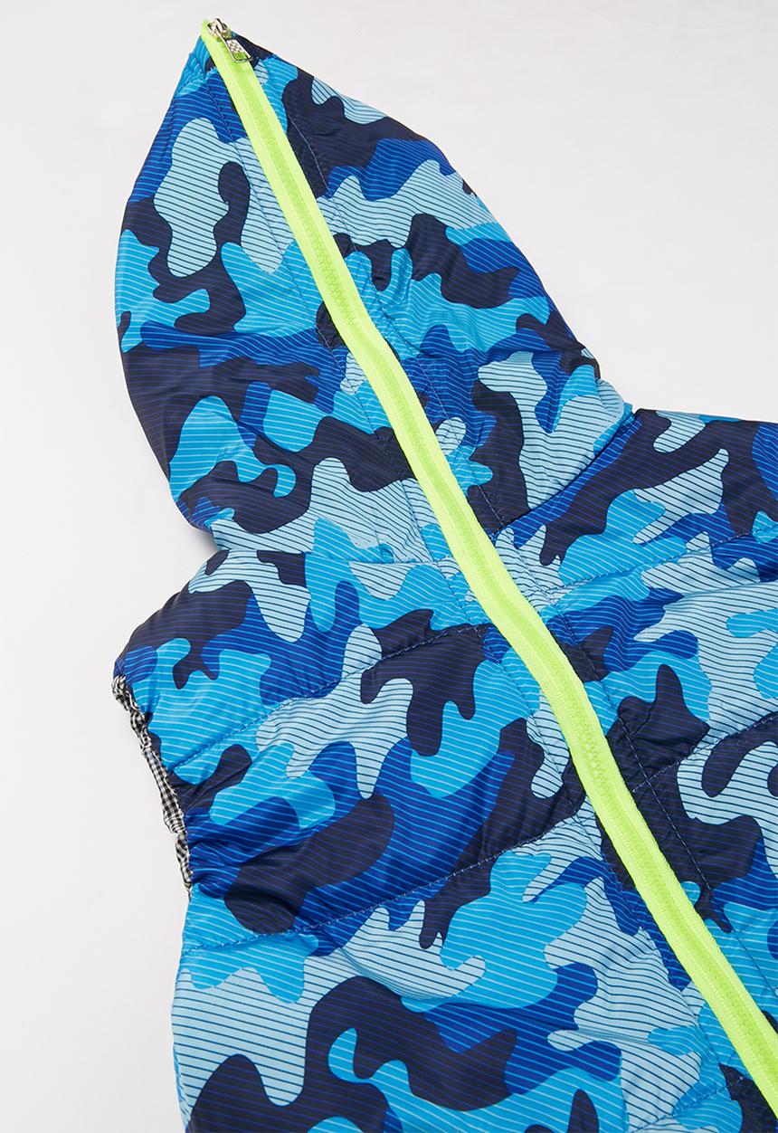 Pop Candy - Boys camo sleeveless bomber - blue & yellow 