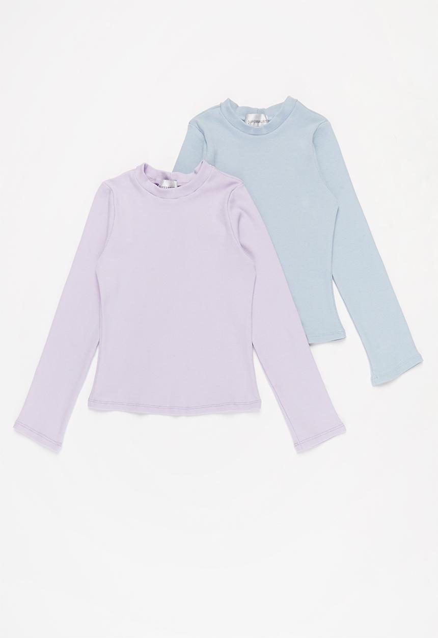 Superbalist - Girls 2 pack lycra rib tops - light blue & lilac