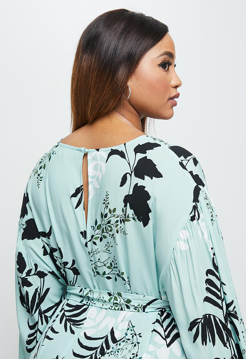 edit Plus - Long sleeve belted column dress - light blue