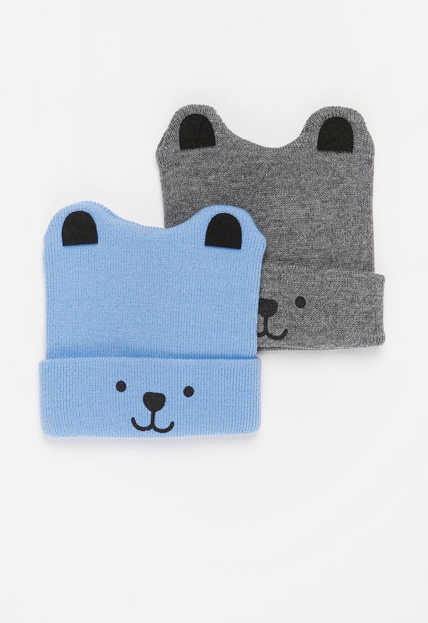 Pop Candy - Boys 2 pack character beanies - blue & grey 