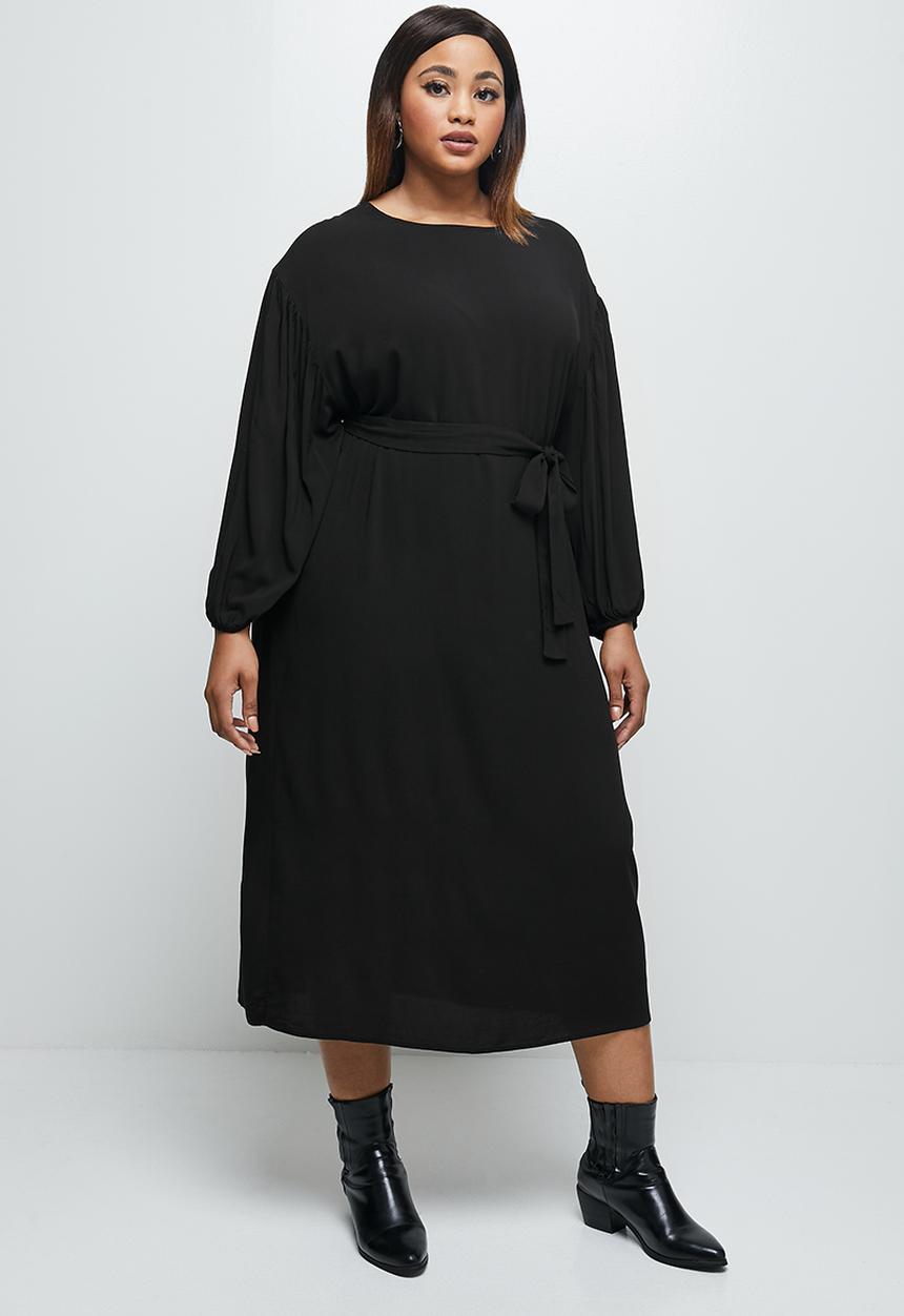 edit Plus - Long sleeve belted column dress - black