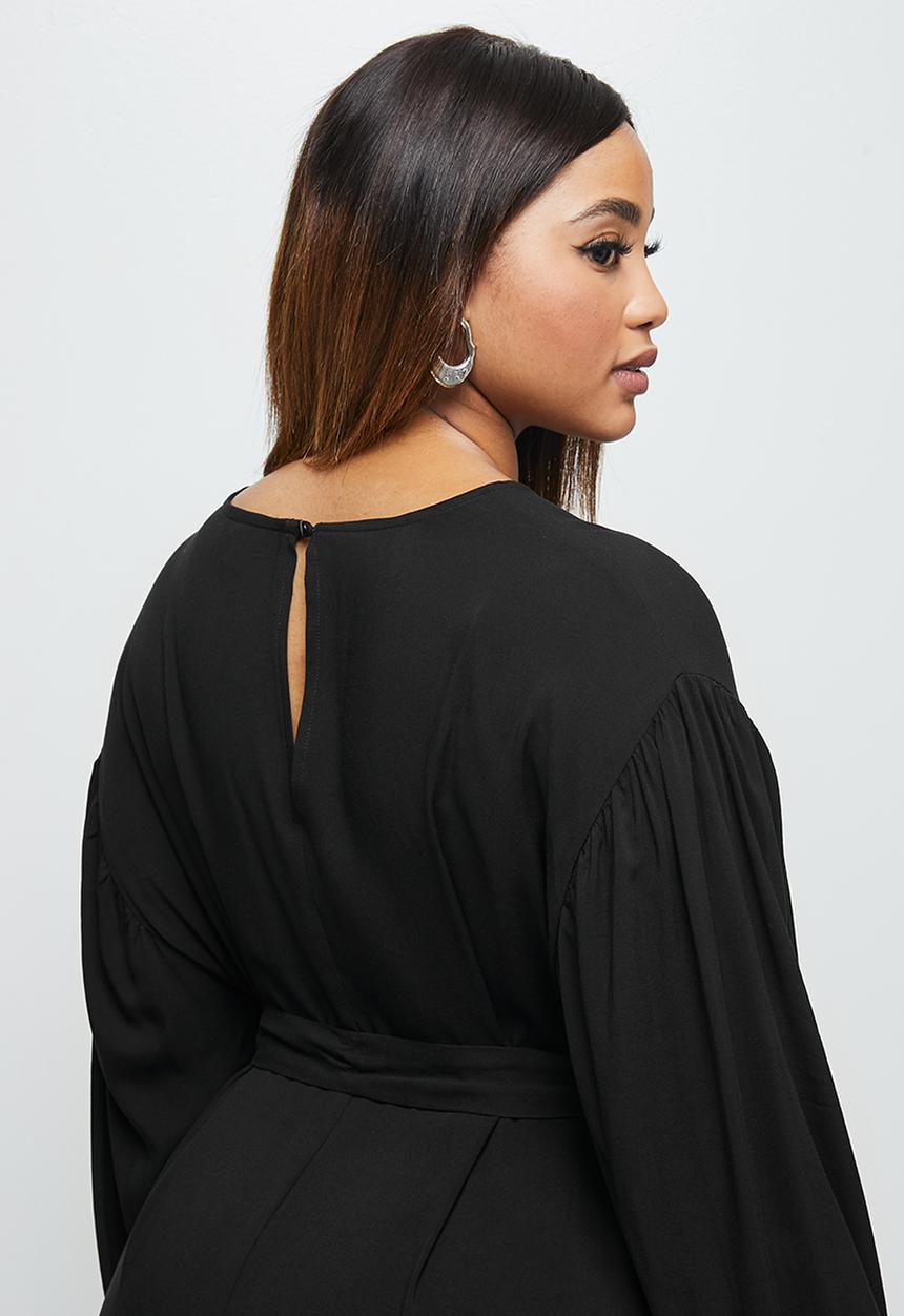 edit Plus - Long sleeve belted column dress - black