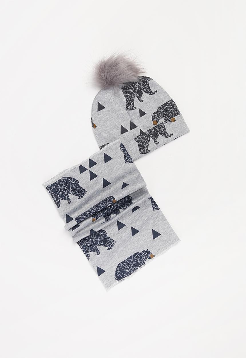 Pop Candy - Boys faux fur polar bear beanie & snood set - grey