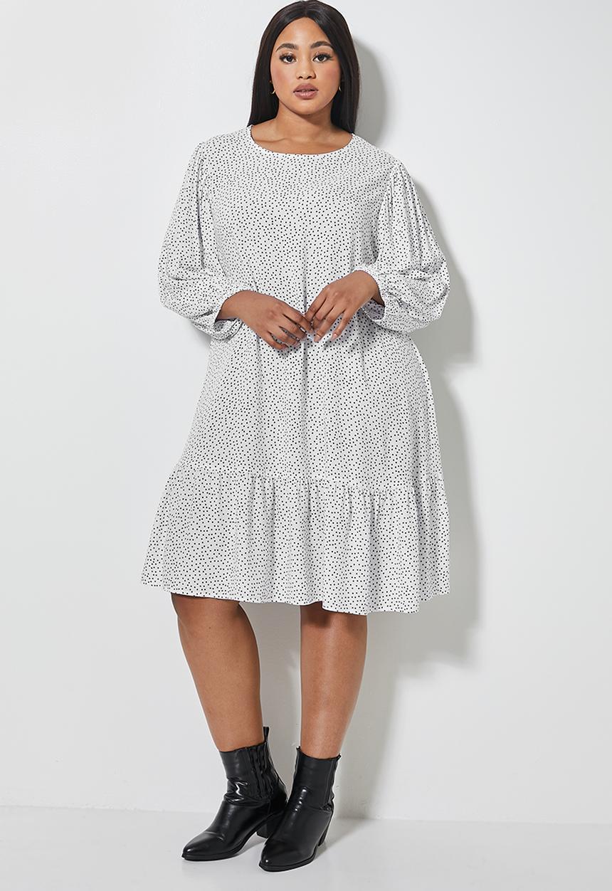 Superbalist - Dropped waist tier dress - white & black 