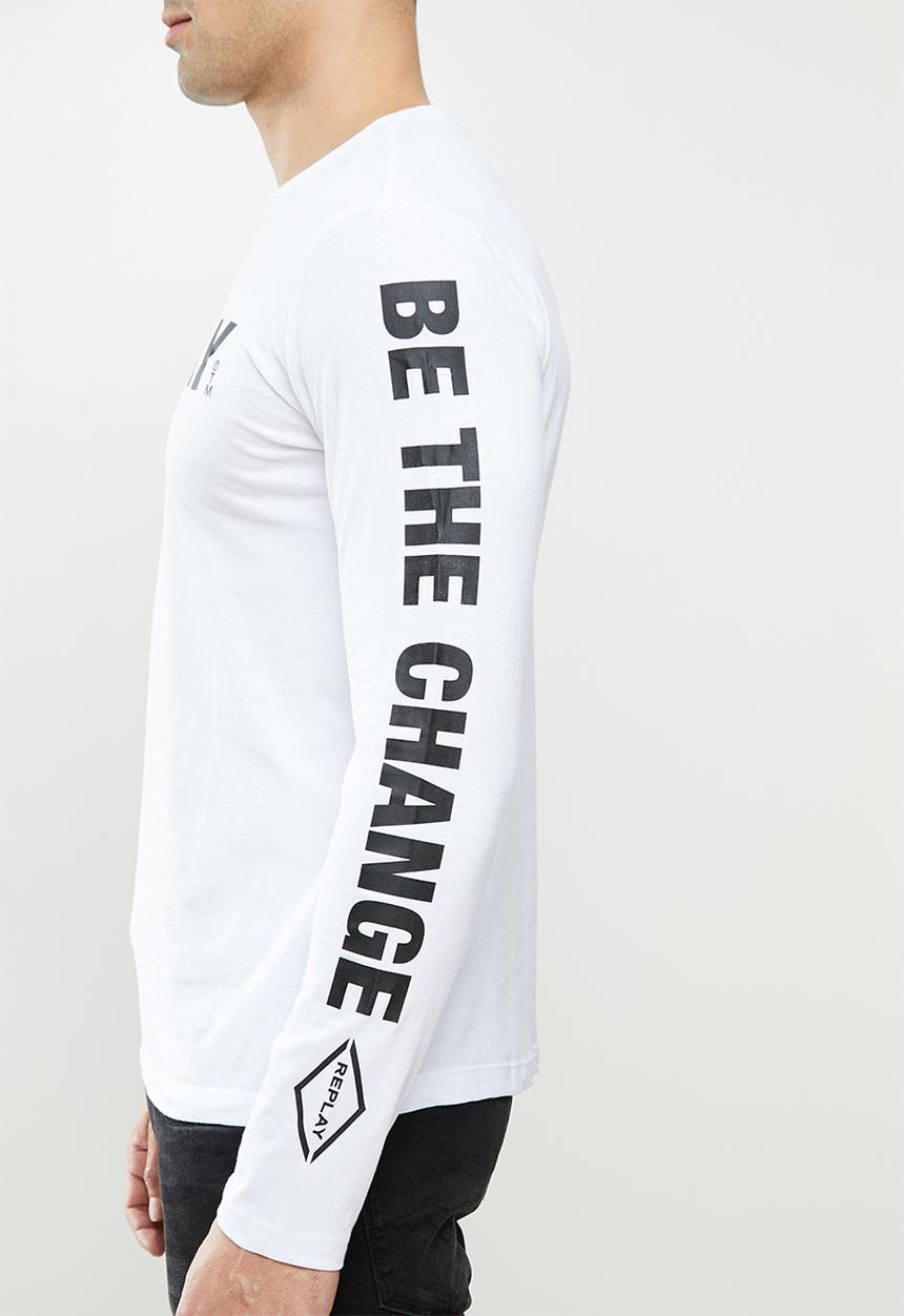 Replay - Replay long sleeve printed tee - white