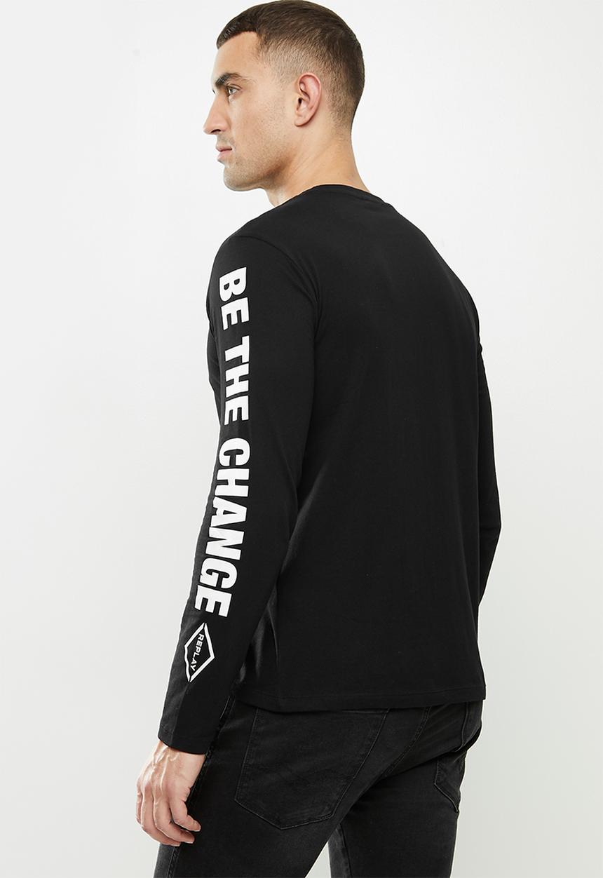Replay - Replay long sleeve printed tee - black