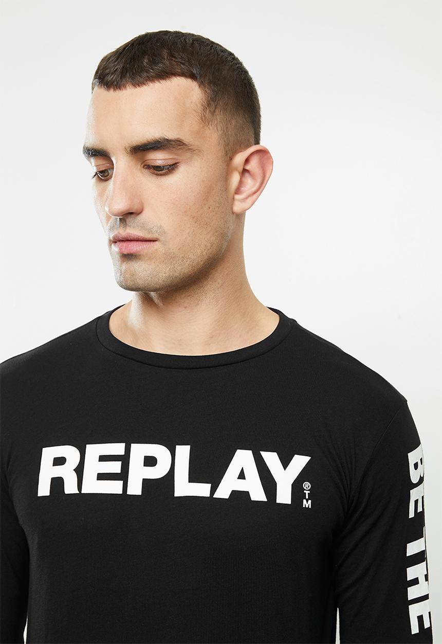 Replay - Replay long sleeve printed tee - black