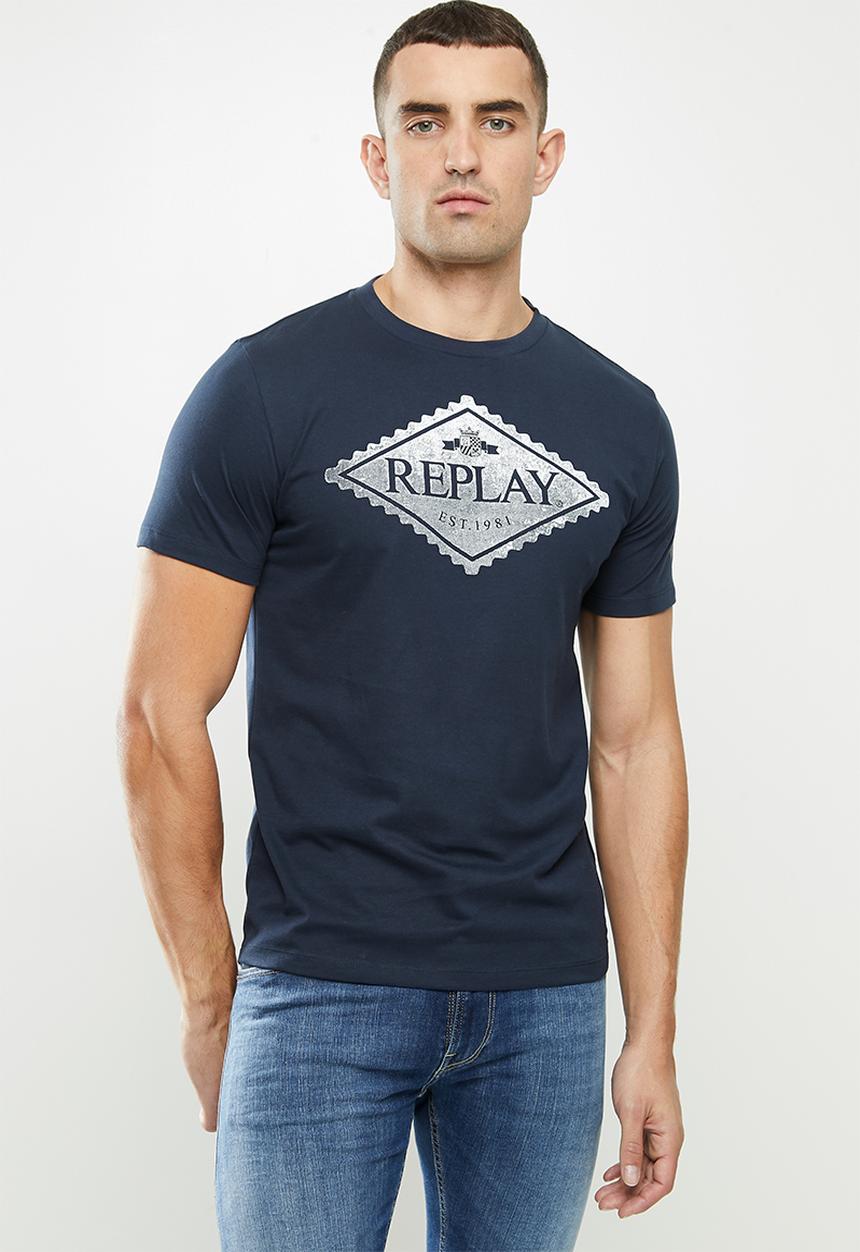 Replay - Replay organic cotton tri-angle print tee - navy