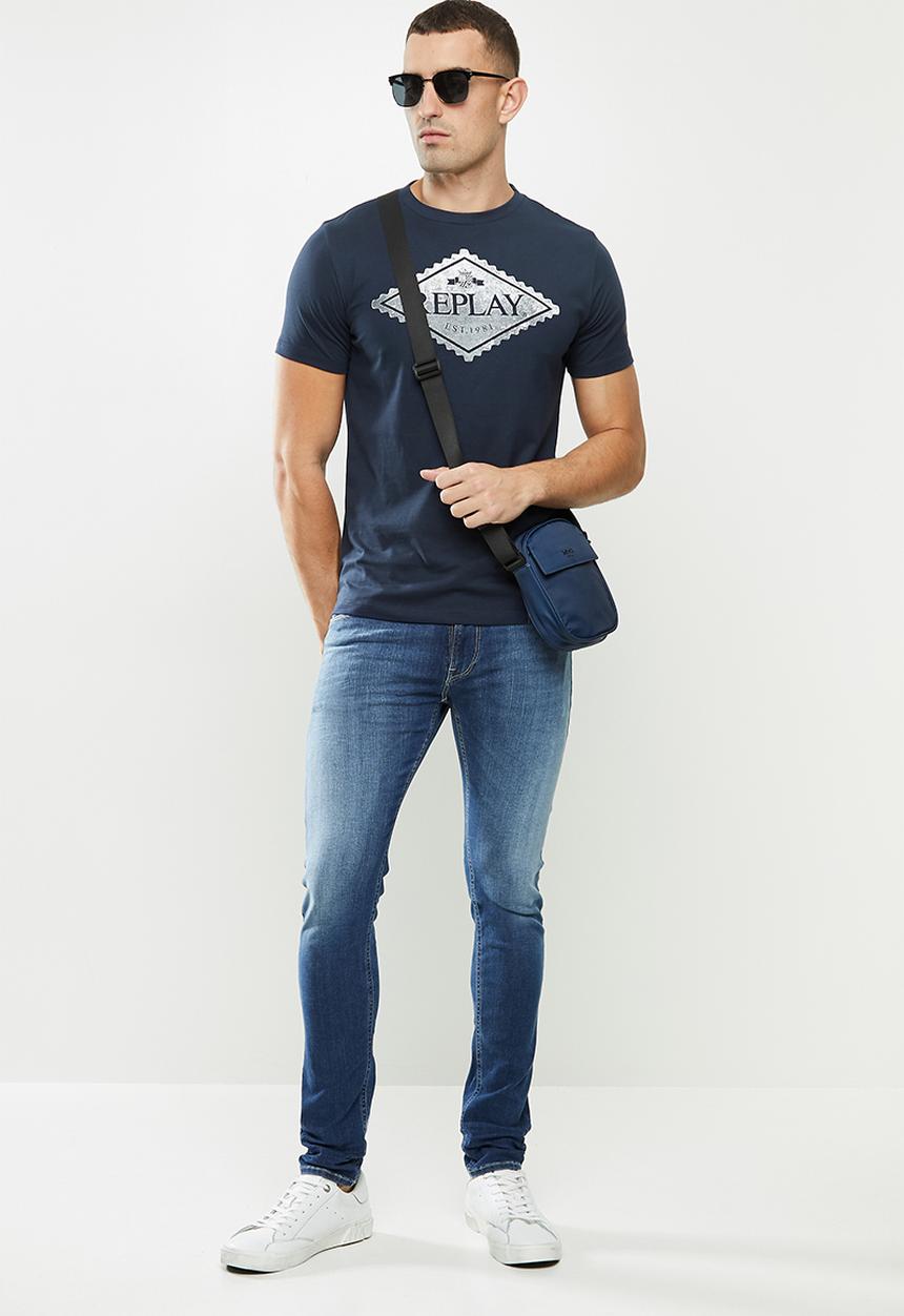 Replay - Replay organic cotton tri-angle print tee - navy