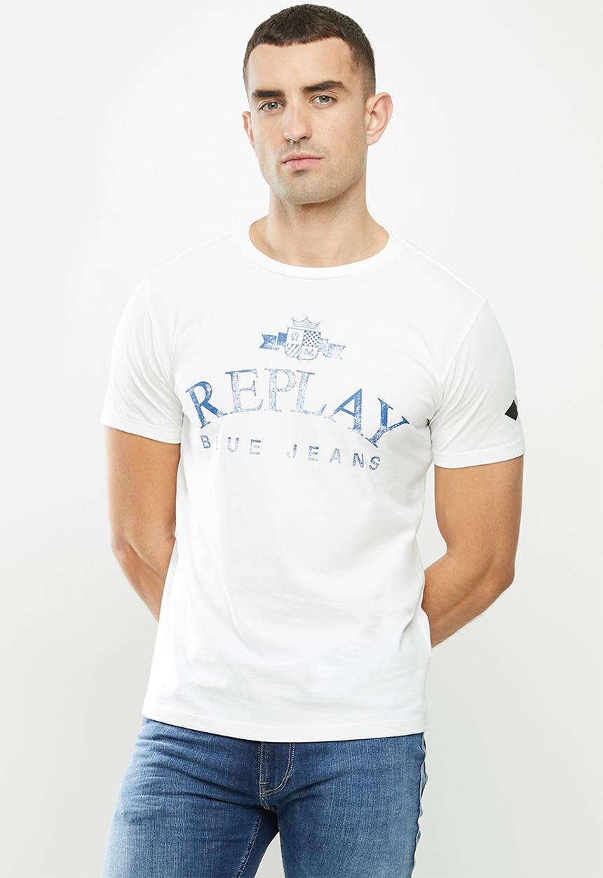 Replay - Replay organic cotton bold print logo tee - white