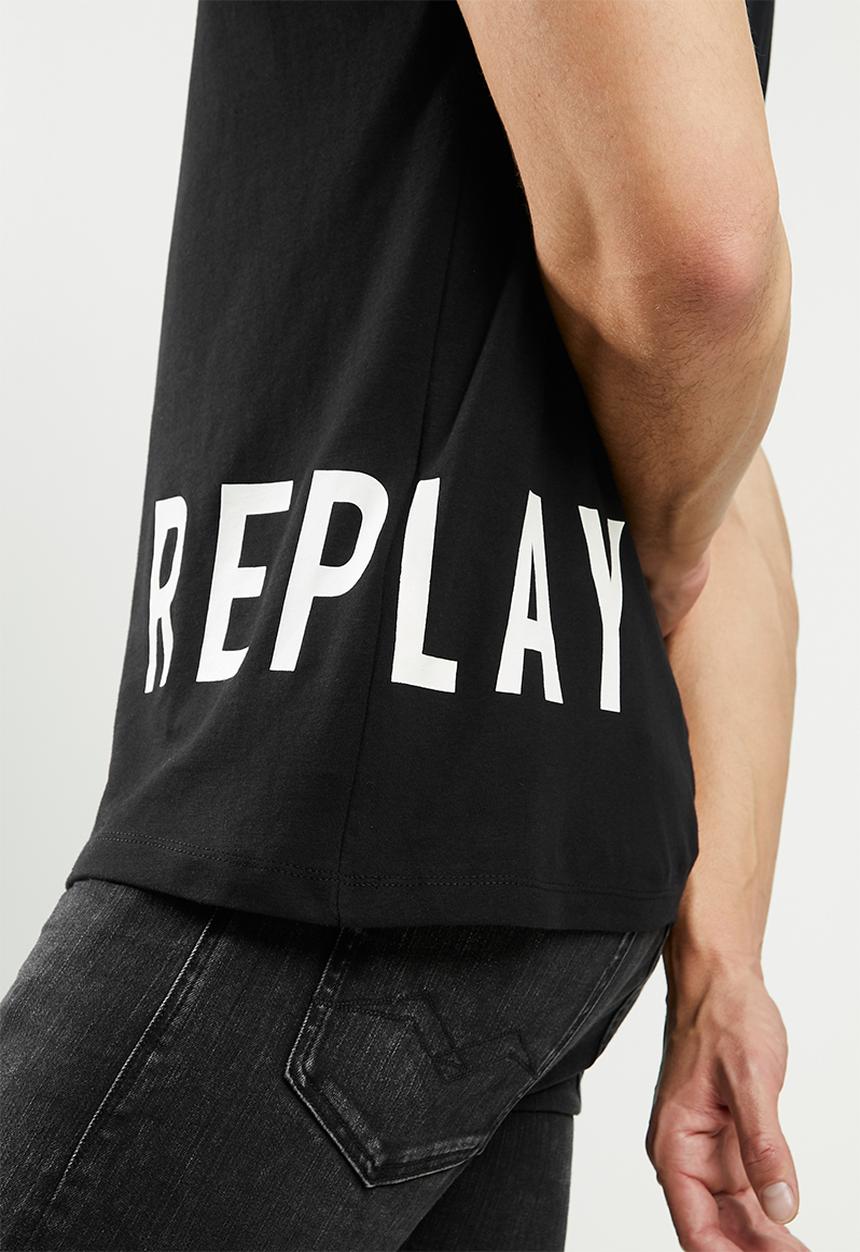 Replay - Replay side logo print tee - black