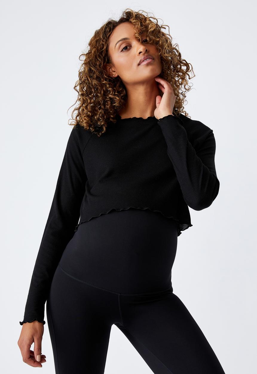 Cotton On - Maternity cross back rib long sleeve top - black