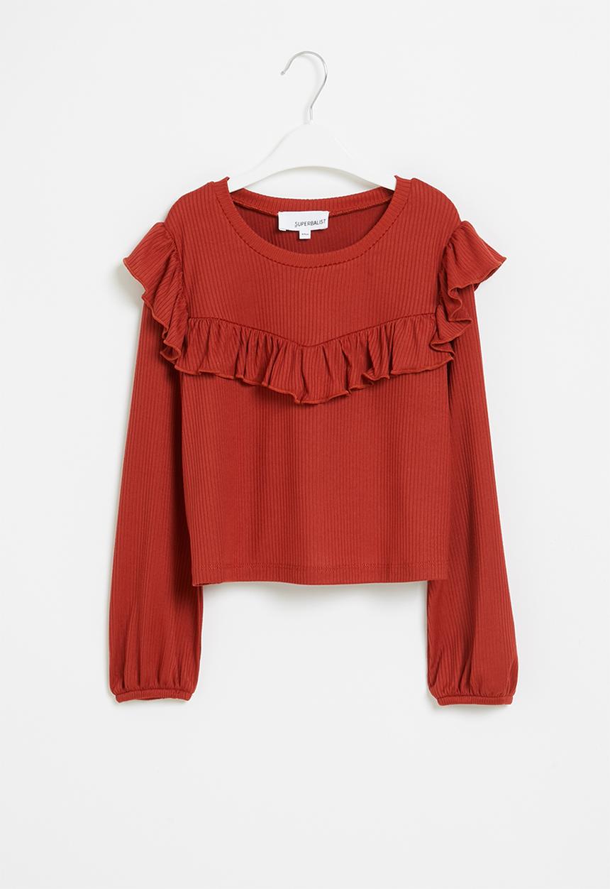 Superbalist - Girls frill detail top - rust