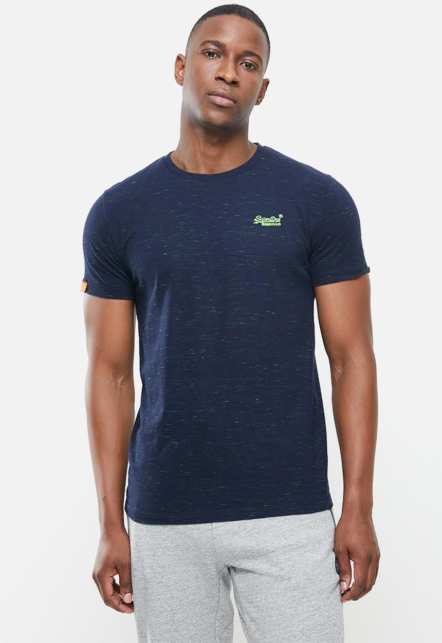 Superdry. - Ol vintage emb crew tee - navy fluro space dye