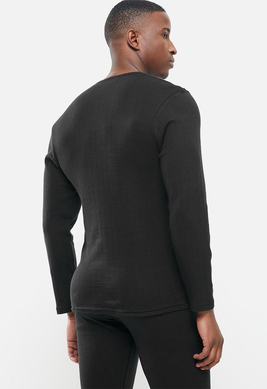 Jockey - 1-pack drop needle interlock long sleeve undershirt - black