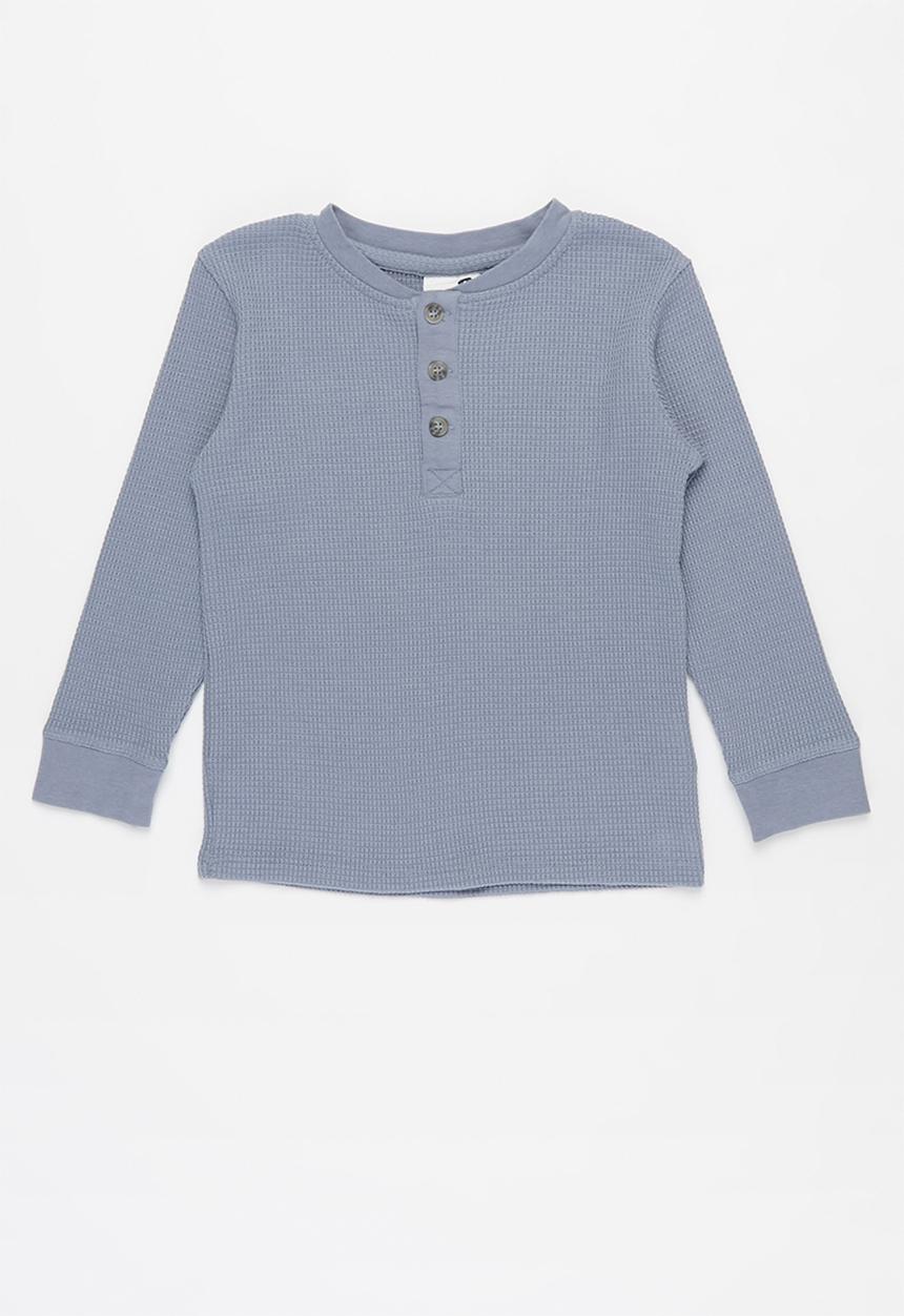 Cotton On - Owen long sleeve waffle tee - steel