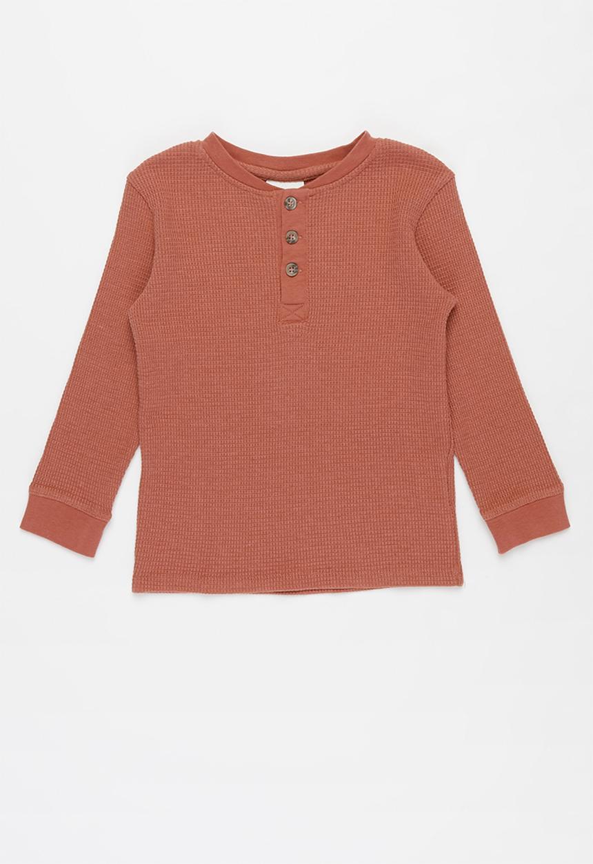 Cotton On - Owen long sleeve waffle tee - chutney
