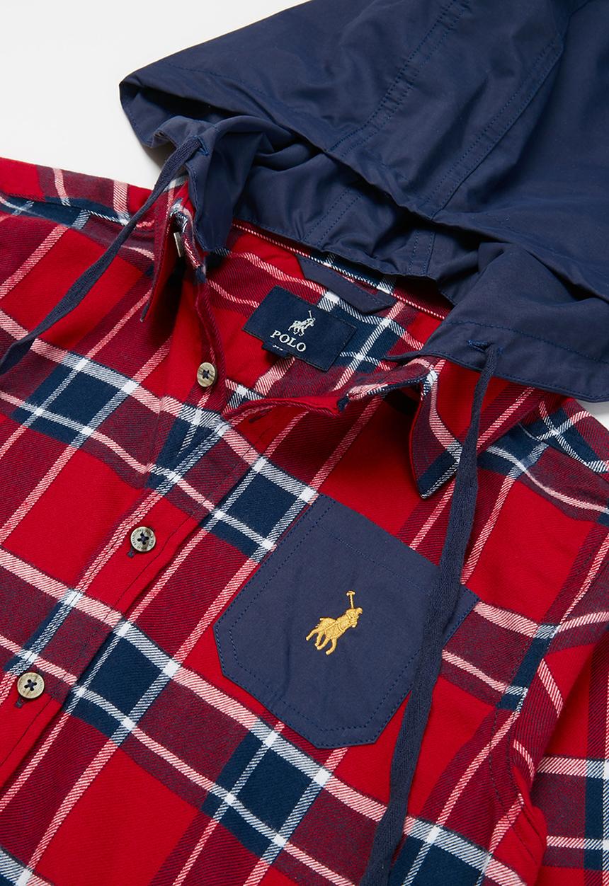 POLO - Boys Andrew hooded check shacket - red & navy 