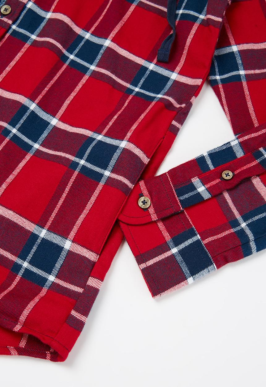 POLO - Boys Andrew hooded check shacket - red & navy 