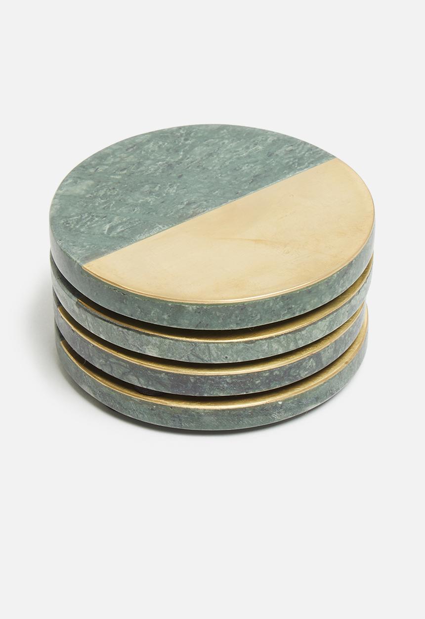 Sixth Floor - Marble coasters set of 4 - green & brass