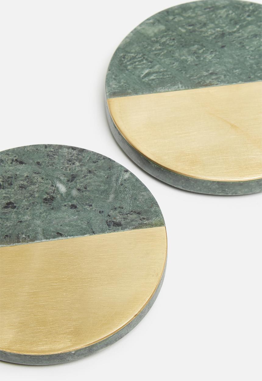 Sixth Floor - Marble coasters set of 4 - green & brass