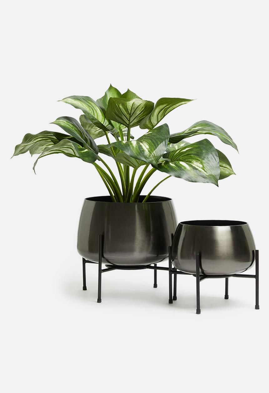 H&S - Metal flower pot stand set - black & silver