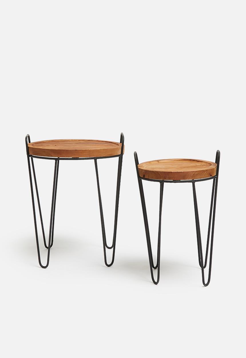 Sixth Floor - Teak set of 2 side table - black
